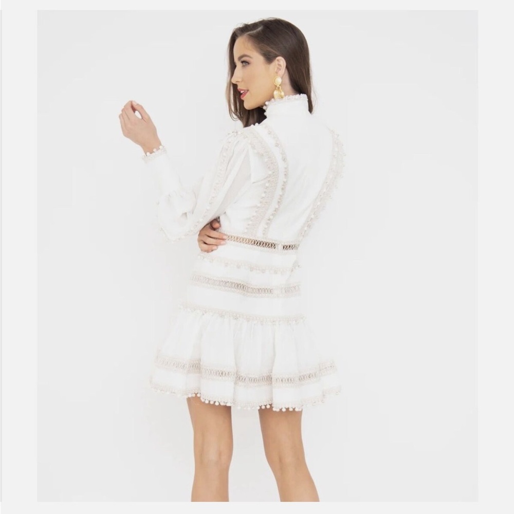 NWT Zimmermann Embroidered Button-Detailed Off White Ramie Mini Dress Size 1 AU - Picture 3 of 16